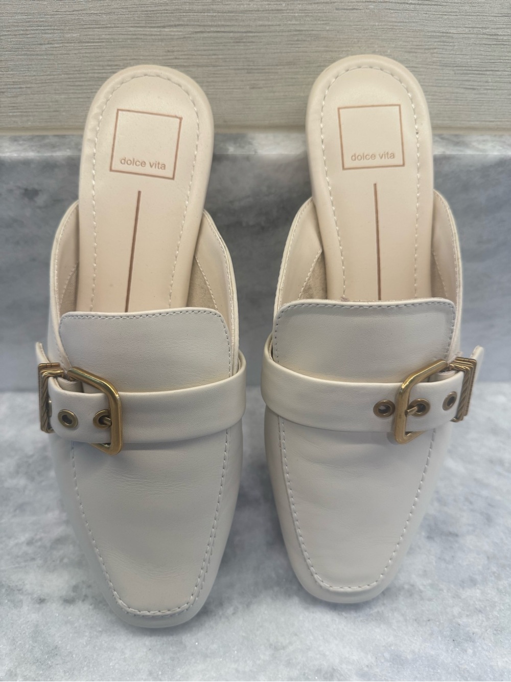 Dolce Vita Cream Slip-On Buckle Mules 9